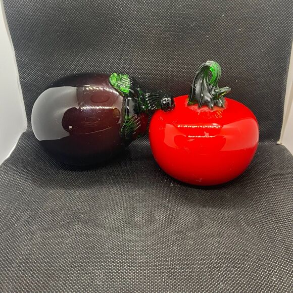 Vintage Murano Style Art Glass Vegetables Set of 5 Peppers tomato, eggplant - Picture 2 of 8